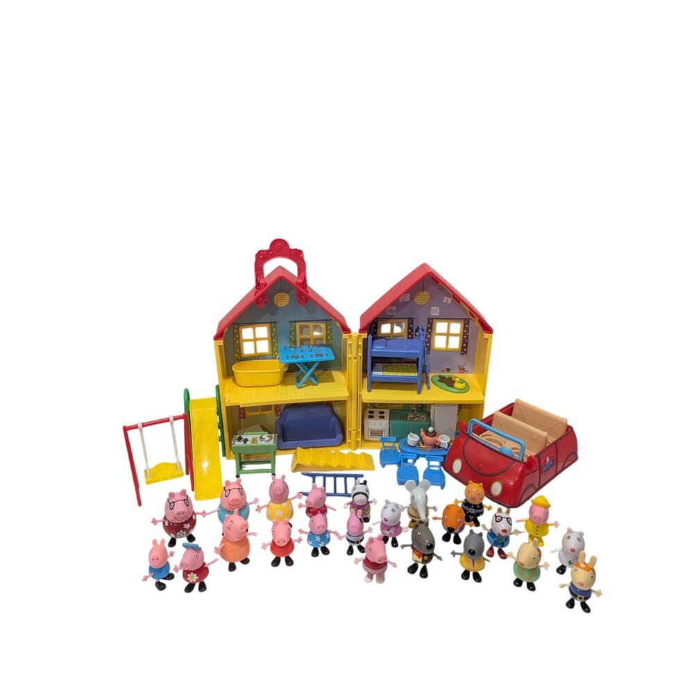 Peppa Pig Deluxe House Playset Lot - Jazwares Car Furniture & 20+ Figures Bundle